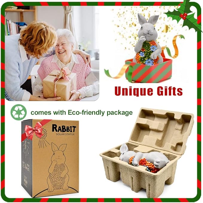 Nacome Solar Garden Outdoor Statues Bunny with Succulent and 7 LED Lights – Lawn Decor for Patio, Balcony, Yard Ornament - Unique Housewarming Gifts