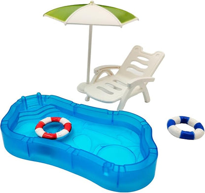 Dollhouse Furniture Accessories Set, Swimming Pool Mini House Furniture, Plastic Small Play House Accessories Toys Gift for Kids.