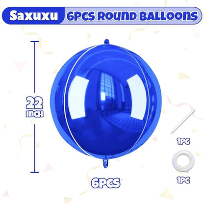 Giant 4D Foil Balloons, 6Pcs Large Metallic Royal Blue Round Balloons, 22 Inch Big Round Foil Balloon for Blue Sea Birthday Party Baby Shower Wedding Decorations