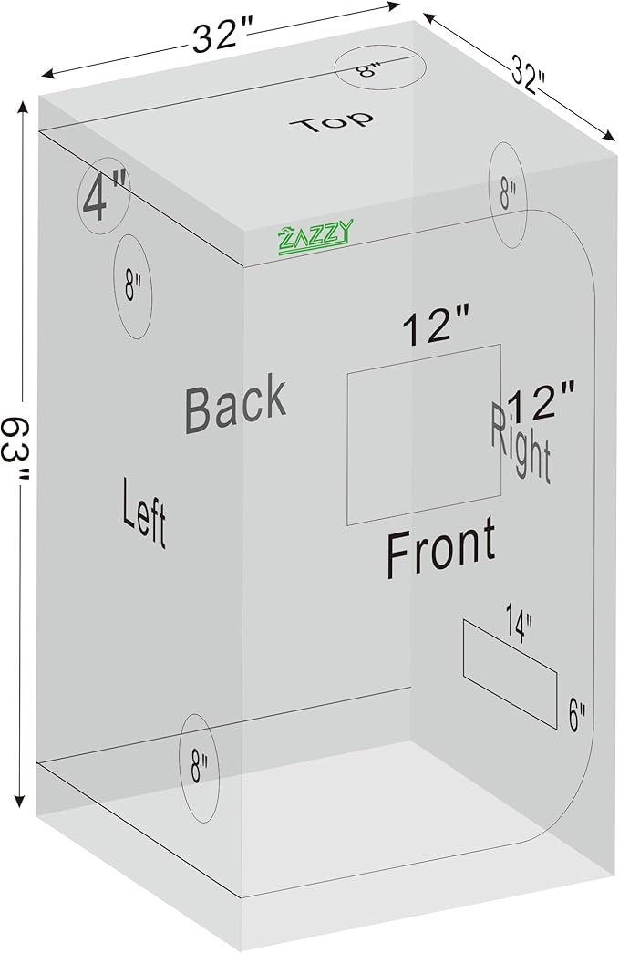 zazzy Grow Tent 32"x32"x63", High Reflective Mylar Grow Room with Observation Window, Removable Floor Tray and Tool Bag for Planting Indoor Fruit Flower Veg 3'X3'