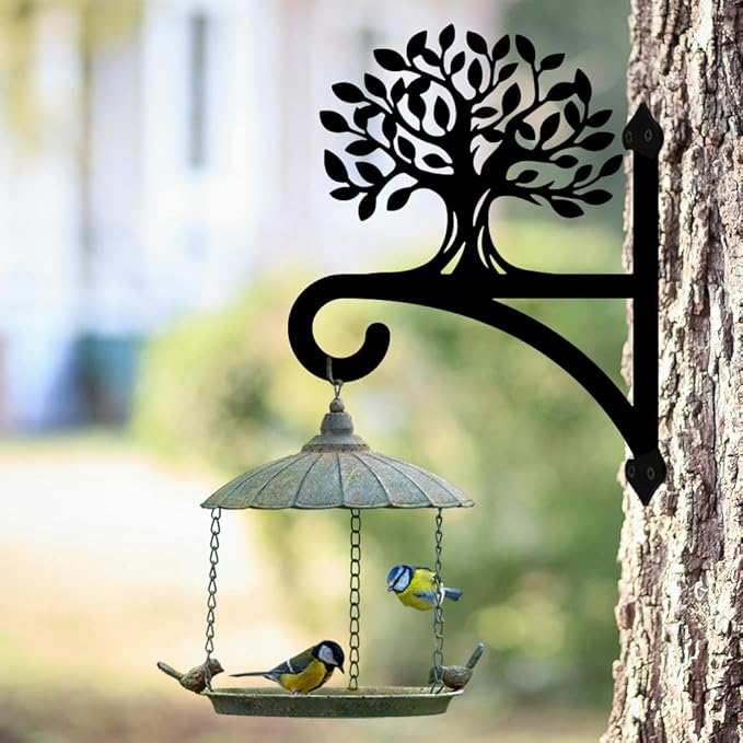 peacoblue Iron Plant Hangers Hooks for Outdoor Indoor Hanging Plants Flower Fern Pots Lantern Bird Feeder,12"x16" Weather Resistant Metal Wall Holder for Porch Garden Farmhouse(Tree of Life)