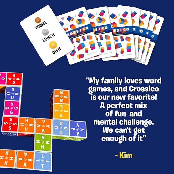 Crossico by Uzzle Games - Family Games for Children & Adults, Crossword Puzzle Word Games - A Thrilling Classic Game with a Twist, 2-4 Players, for Ages 8+