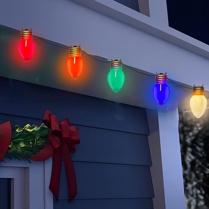 16FT Jumbo Xmas String Lights,Large Outdoor Christmas Lights with 10 Giant Multicolored Bulbs Hanging Lights for Outside Indoor Holiday Tree Porch Roof Fence Yard Garden Decorations