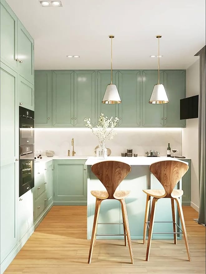 Dimoon 394''x17.7'' Green Peel and Stick Wallpaper Contact Paper Modern Self Adhesive Wall Paper Removable Renter Friendly Textured Solid Color Shelf Cabinet Vinyl Roll (394''x17.7'',Light Green)