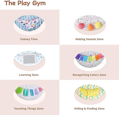 Baby Play Gym & Activitiy Mat, Upgraded 6 Developmental Zones, Tummy Time Mat with Sensory Toys for Motor Skill & Sensory Development, Essentials Shower for Baby