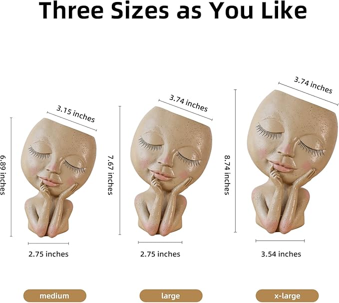 AIMEBBY Face Planter Pot - Face Flower Pots for Indoor and Outdoor Plants - Resin Head Planter Pots with Drainage Hole (X-Large Size)