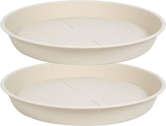 2 Pack of Plant Saucer Tray 17 inch, Heavy Duty Plastic Pot Plant Drip Trays Saucers for for Indoors Outdoor, Plant Water Tray for Planters 15-17" (17", Beige)