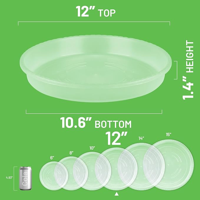 MUDEELA Plant Saucer 6 Pack of 12 inch, Durable Plastic Plant Trays for Indoors, Clear Plastic Flower Plant Pot Saucer, Made of Thicker, Stronger Plastic, with Taller Design