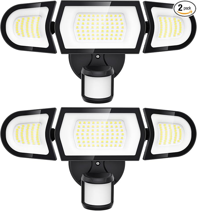 Olafus 100W LED Security Light Motion Sensor Outdoor Light, 2 Pack Motion Flood Light Dusk to Dawn, 9000LM Super Bright 6500K Exterior Motion Detector Floodlight for Garage Yard Porch Eave IP65, Black
