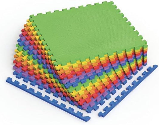 Norsk Kids Puzzle Play Mats Interlocking EVA Foam Floor Tiles Solid Color, 18 Tiles - 72 Sq. Ft., 1/2" Thick, Rainbow Pack