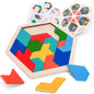 Vanmor Wooden Geometric Tangram Puzzle Blocks - 3D Logic IQ Brain Teaser Jigsaw | Montessori STEM Educational Toy with 60 Challenges for All Ages