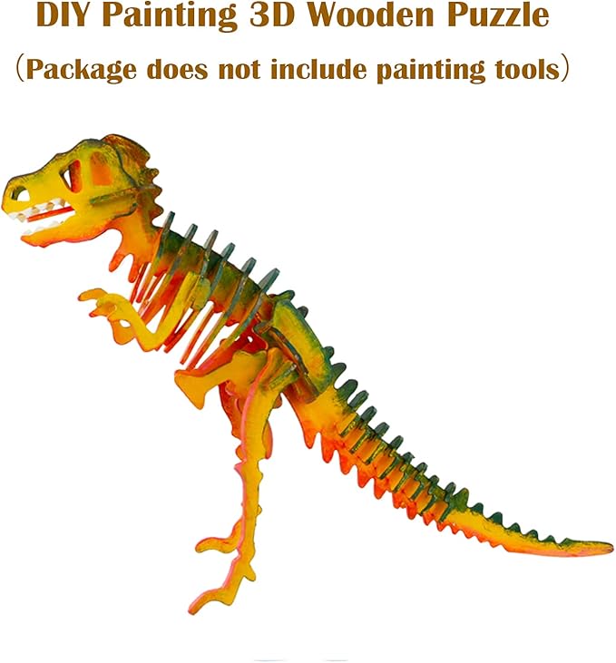 Georgie Porgy 3D Wooden Puzzles DIY Models Kits for Kids Dinosaur Airplane Woodcraft Construction Toys Pack of 6 (T-Rex Triceratops Spinosaurus Parasaurolophus Apatosaurus Stegosaurus)
