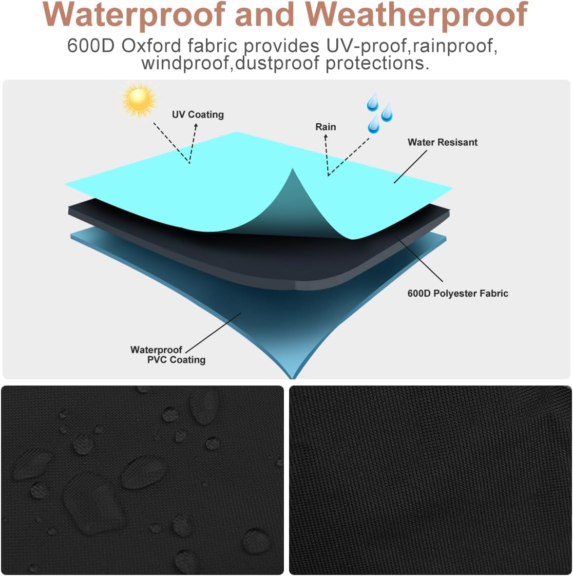 Vailge Patio Heater Covers with Zipper and Storage Bag,Heavy Duty 600D Oxford Waterproof Outdoor Heater Cover Wind-Resistant Dustproof UV-Resistant,Black,89'' Height x 33" Dome x 19" Base,2 Pack