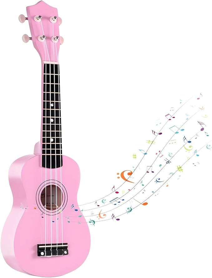 21 Inch Wooden Kids Toddler Child Children Acoustic Guitar Musical Instruments Ideal for 3-9 Year Old Boys Girls Gifts (Pink)
