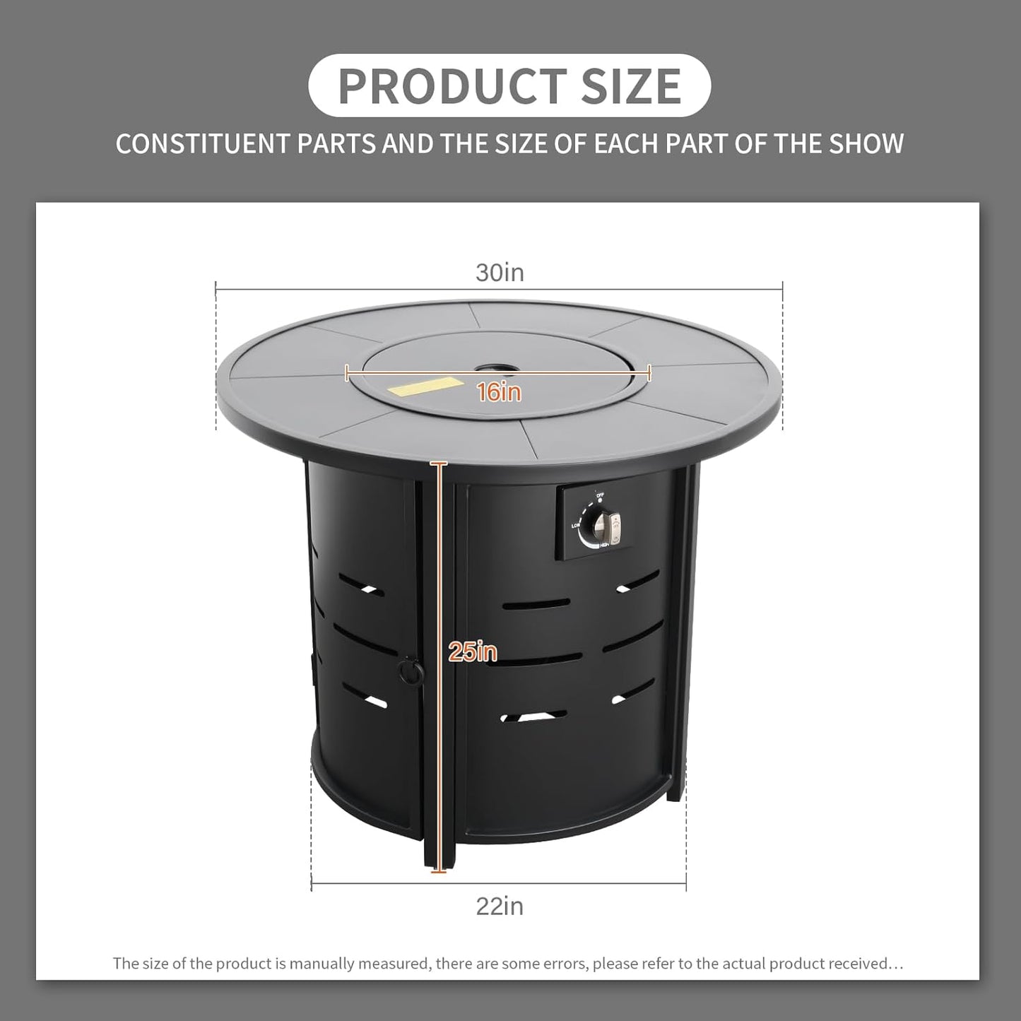 30 Inch Fire Tables Round Tabletop 50000 BTU Outdoor Fire Pits for Outside Steel Gas Fire Table with Fire Pit Lid Waterproof Cover, Black