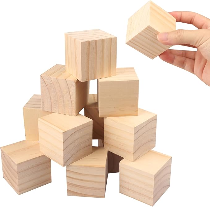 60 Packs Wooden Blocks for Crafts, 2 Inch Pine Wood Cubes, Wooden Cubes for Paint, Stamp, Decorate, DIY Projects and Personalized Gifts,by GNIEMCKIN.