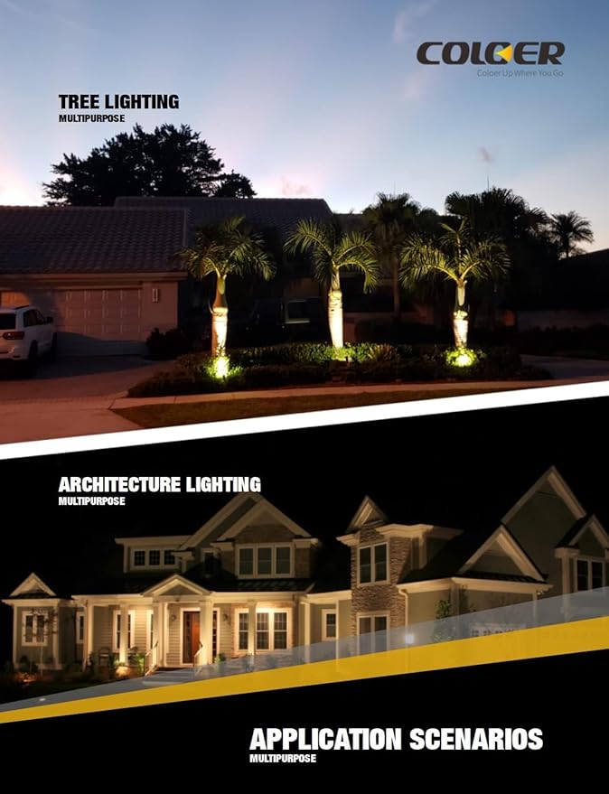 COLOER Die-cast Brass Landscape Spotlight(Black) 10-Pack with 5W Aluminum Housing MR16 LED Bulb 2700K 450LM CRI85+,12V AC/DC Low Voltage Outdoor Uplighting, Garden Patio Spot Up Light(101B-Black)