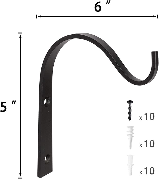 Mkono 4 Pack Iron Wall Hooks for Hanging Plant Lanterns, Plant Hanger Fence Metal Bracket for Bird Feeders, Wind Chimes, Mason Jar Sconces, Light Outdoor Indoor Rustic Home Decor, 6 Inch