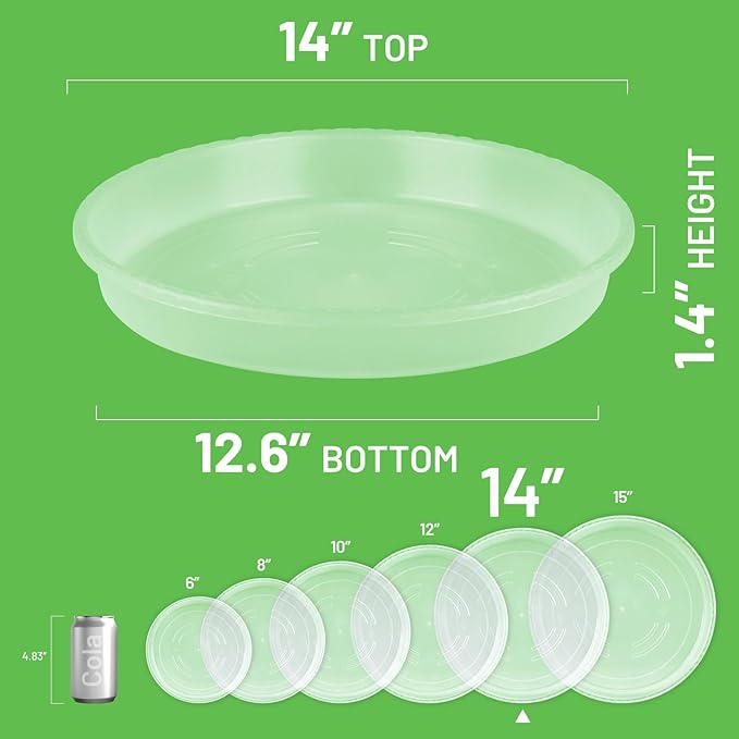 MUDEELA 6 Pack of 14 inch Plant Saucer, Durable Plastic Plant Trays for Indoors, Clear Plastic Flower Plant Pot Saucer, Made of Thicker, Stronger Plastic, with Taller Design(14" - 6 Pack)