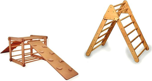 Montessori Climbing Cube and Triangle for Kids | Foldable Climbing Set | Indoor Activity Cube | Climbing Set with Cube and Triangle for Toddler | Foldable Wooden Jungle Gym (CUBE+TRI+2 RAMP)