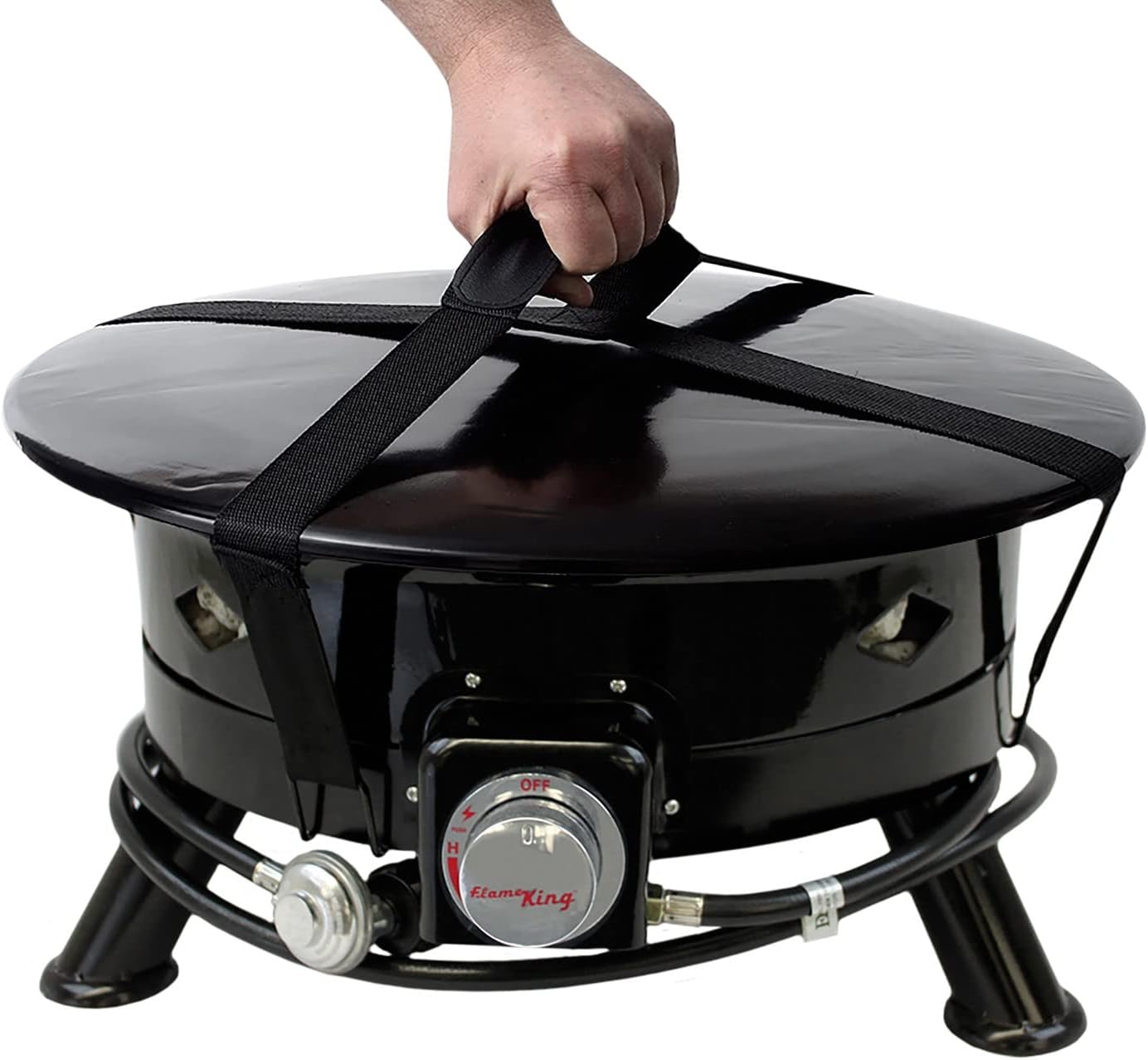 Flame King Smokeless Propane Fire Pit, 24-inch Portable Firebowl, 58K BTU with Self Igniter, Cover, & Carry Straps for RV, Camping, & Outdoor Living