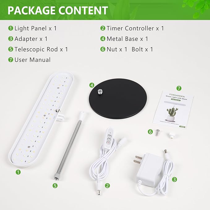FOXGARDEN® Grow Light, Full Spectrum Desktop Grow Lamp with Base, Bright LED Plant Light with Auto On/Off Timer 4/8/12H, 4 Dimmable Brightness, Height Adjustable, Ideal for Indoor Plants