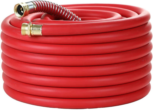 75FT 5/8 Heavy Duty Rubber Garden Hose - 200psi Working, 1000psi Burst - Hot/Cold Water - Five-Layered Braiding for Durability - Versatile for Gardening, Agriculture, Construction(Red)