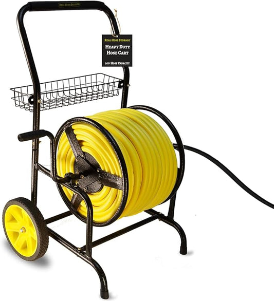 Heavy Duty Hose Cart with Wheels – Garden Hose Holder, Hose Reels for Outside, Metal Hose Reel Cart, 200ft Capacity