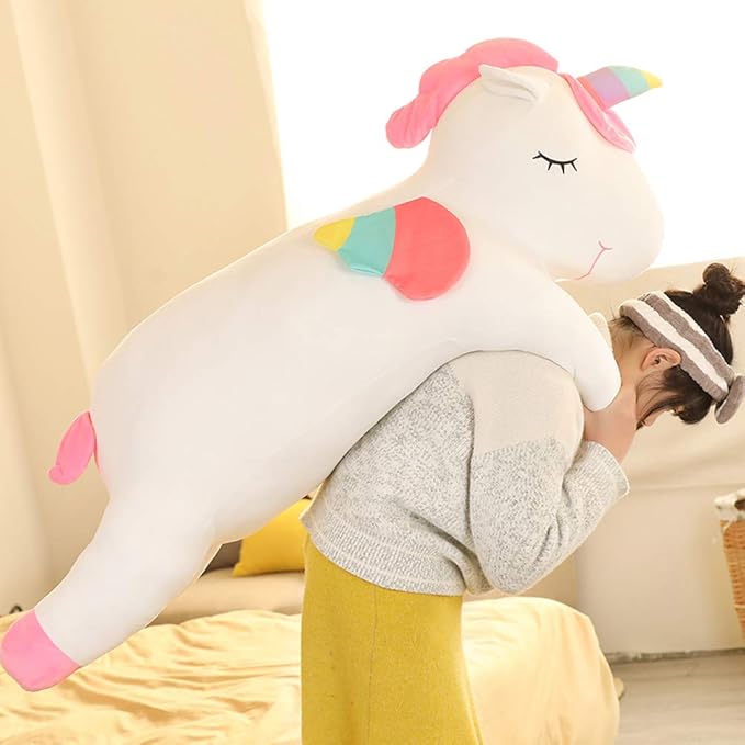 Giant Unicorn Stuffed Animal, Big Unicorn Plush Pillow Toy Gifts for Kids, Valentine, Christmas (White, 51.1 in)