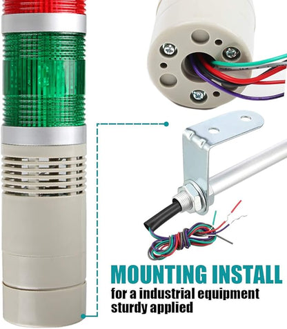 Industrial 3-Layer Stack LED Warning Light with Buzzer, 110V AC, 2W, Round, Plastic