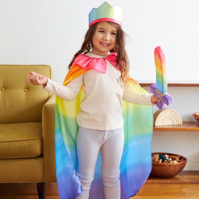 Sarah's Silks - Rainbow Cape for Kids Ages 3-8 | Montessori and Waldorf Toy Dress Up for Pretend Play | Birthday Gift for Boys and Girls