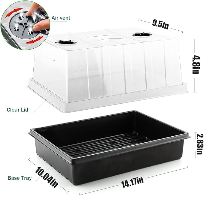 Seed Starter Trays with 5'' Tall Domes-Large Humidity Dome Plant Germination Tray, Reusable Planting Trays, 4 Packs Clear Lid Microgreen Tray for Plant Growing Seedling Propagation Faster