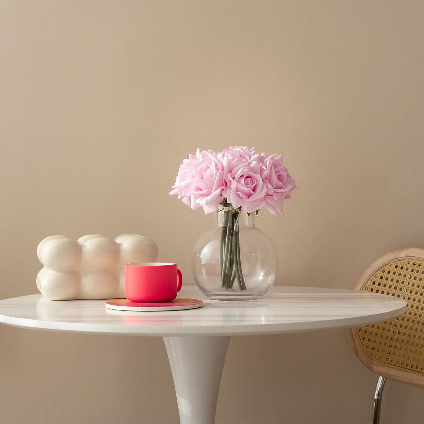 Artificial Roses Single Stem 10pcs Fake Silk Flower Arrangement Bouquet Real Touch for Home Party Wedding Decoration(Light Pink)