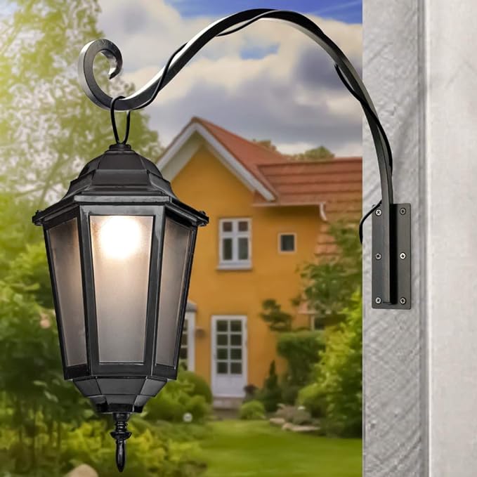 Heavy Duty Plant Hanger Bracket (22"/Black) Outdoor Hand-Forged Hanging Plant Bracket Durable and Stable Bird Feeder Hanger