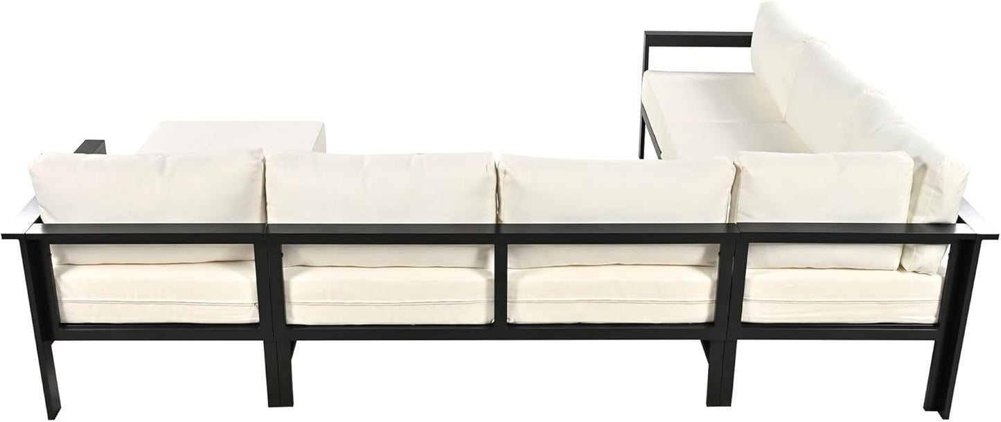 Multi-Person Outdoor Sofa Set, U-Shaped Aluminum Outdoor Sofa Set with Thick Cushions and Backrests, Modular Patio Sofa Set for Gardens, Backyards, and Balconies (White * 069)