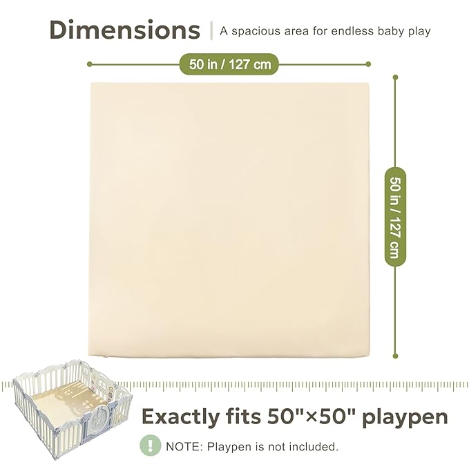 Baby Mat for Floor, Thick Soft Non-Toxic Vegan Leather Baby Play Mat, Waterproof Foam Play Mat, Padded Play Mat for Baby, 50x50 Playpen Mat, Infant Playmat for Baby Girls and Boys, Beige