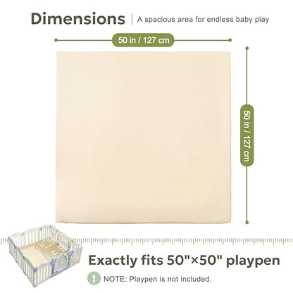 Baby Mat for Floor, Thick Soft Non-Toxic Vegan Leather Baby Play Mat, Waterproof Foam Play Mat, Padded Play Mat for Baby, 50x50 Playpen Mat, Infant Playmat for Baby Girls and Boys, Beige