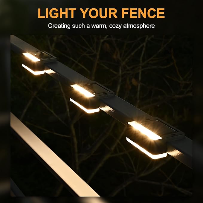 SOLPEX Solar Fence Lights, 6 LEDs Solar Lights Outdoor Waterproof Solar Powered for Deck, Stair, Front Porch, Balcony, Walkway, Garden, Yard, Patio, Pool Decor, IP65 Waterproof (4 Pack, Warm White)