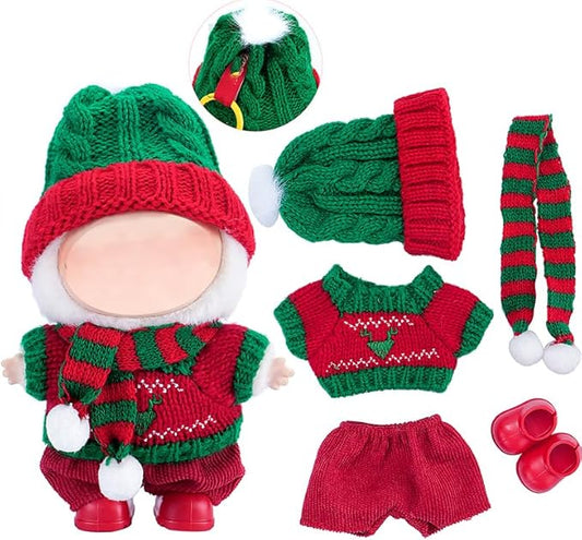 Christmas Clothes for 17cm Doll(No Doll), 5 Piece Set Outfits Clothes Scarf Hat Shoes Accessories for Chrismtas Dress Up