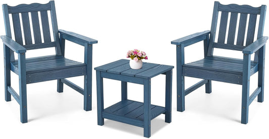 Stoog 3-Piece All-Weather Garden Chairs Set of 2 with Table, Patio Furniture Sets, Include 2 Garden Chairs and 1 Side Table, for Porch, Backyard, Lawn & Dining, Blue