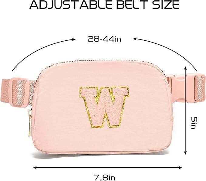 Gitus Gifts for 8 9 10 11 12 Year Old Girls Belt Bag Fanny Pack Crossbody Bags with Initial Letter Patch Cute Stuff Birthday Gifts for Teen Girls Women Personalized Trend Stuff (Coral Pink-W)