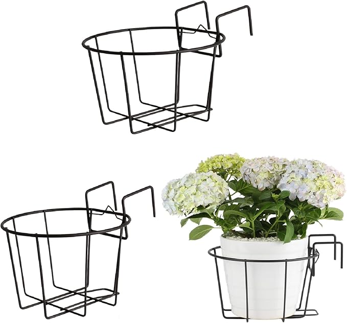 TreeLen 3Pack 10inch Railing Planters Outdoor Balcony Hanging Baskets for Plants Fence Planters Metal Potted Stand Indoor Porch Railing Planters Flower Pot Holder