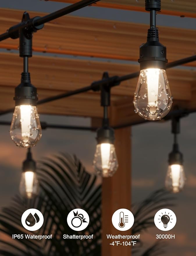XMCOSY+ Smart Outdoor String Lights, 98Ft Patio Lights Waterproof, App Control, Compatible with Alexa, RGBCWIC Color Changing LED String Light for Outside