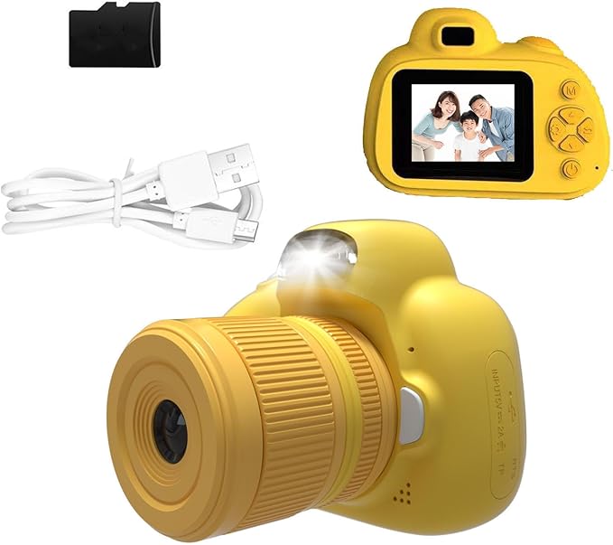 Kids Camera,Kids Digital Camera with Rotating Zoom Lens,1080P HD Digital for Kids with Flash,32GB SD,Christmas Birthday Gifts for Girls Boys 3-12 (Yellow, D6S)