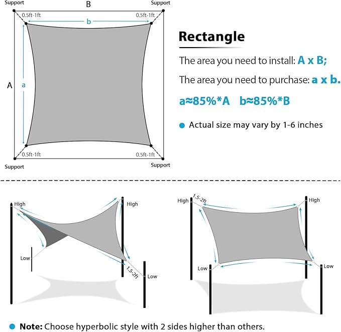 Amagenix Sun Shade Sail 8'X9' Curved Edge Outdoor Shade Canopy Blue Breathable 95% UV Block Shade Cloth for Patio Garden Backyard (We Make Custom Size)