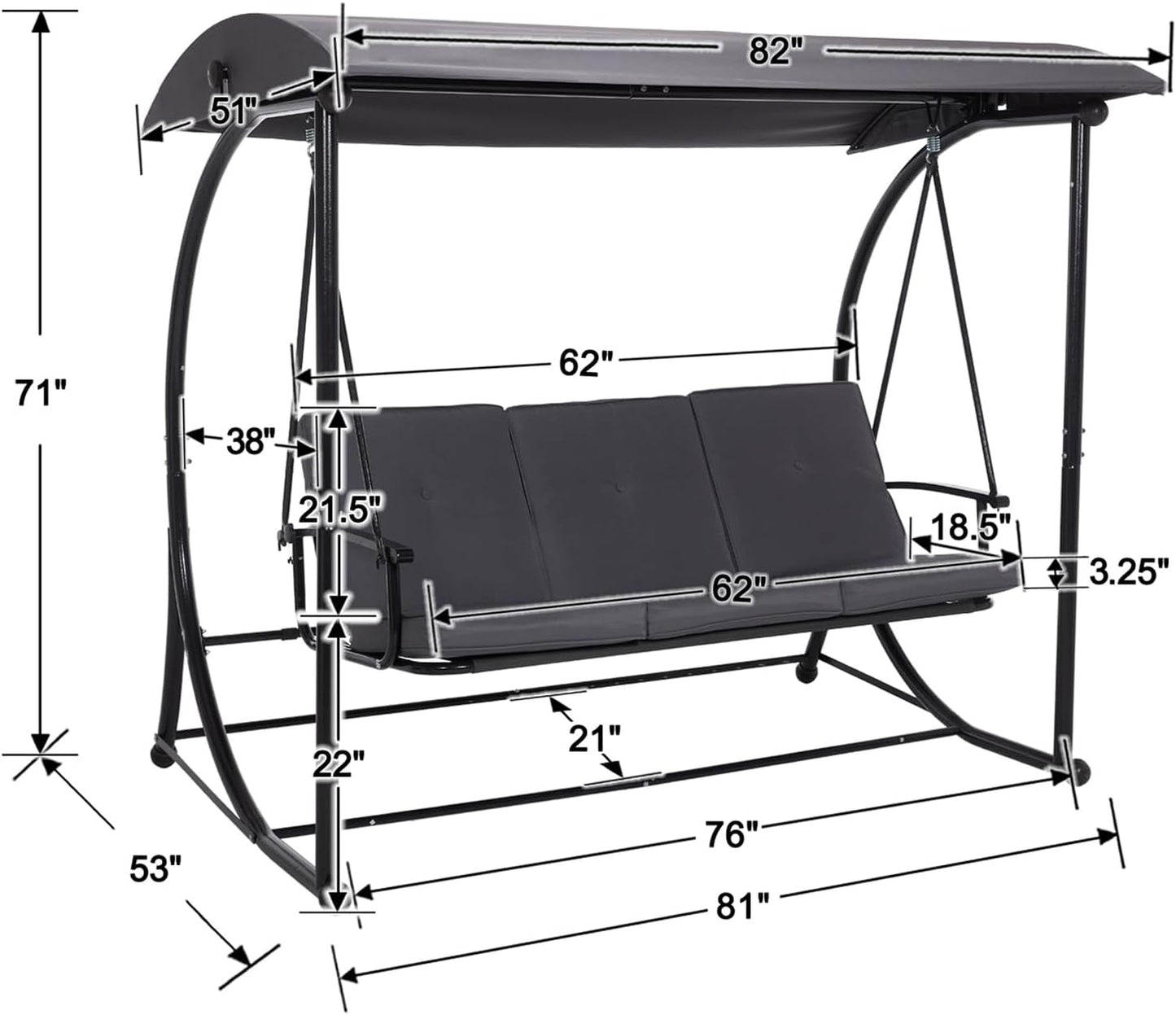 Patio Swing with Canopy, Outdoor Swinging Bench with Stand, Backyard Swings for Adults, 2 in 1 Porch Swing Bed, Outdoor Patio Swings,Yard Heavy Duty Covered Patio Swing, Grey
