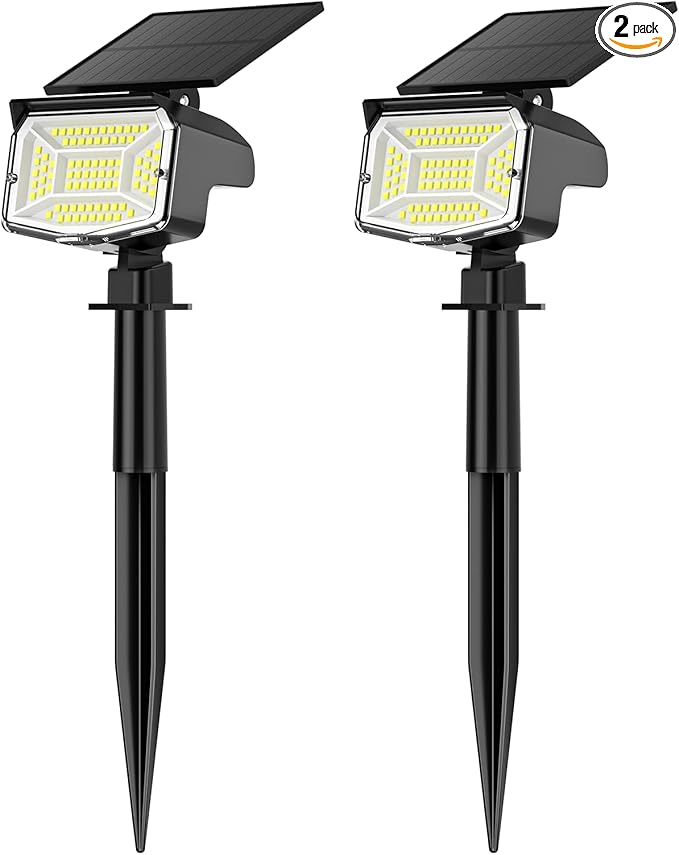 Solar Spot Lights Outdoor, 92 LEDs Landscape Lighting with 3 Lighting Modes and Auto On/Off, IP67 Waterproof Spotlights, Outdoor Solar Lights for Yard Garden, 2 Pack (Cool White)