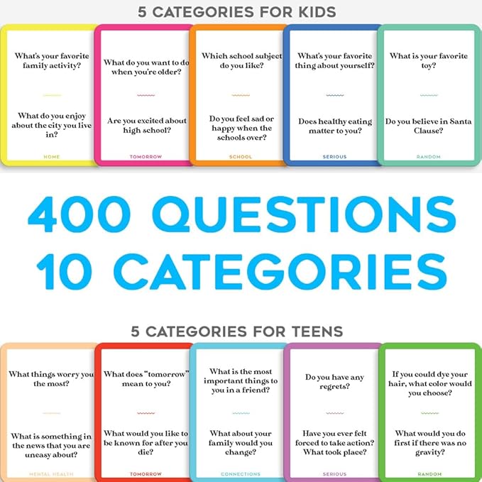 400 Kids and Teens Conversation Cards - Questions for Kids, Family Talk, Conversation Starters for Families