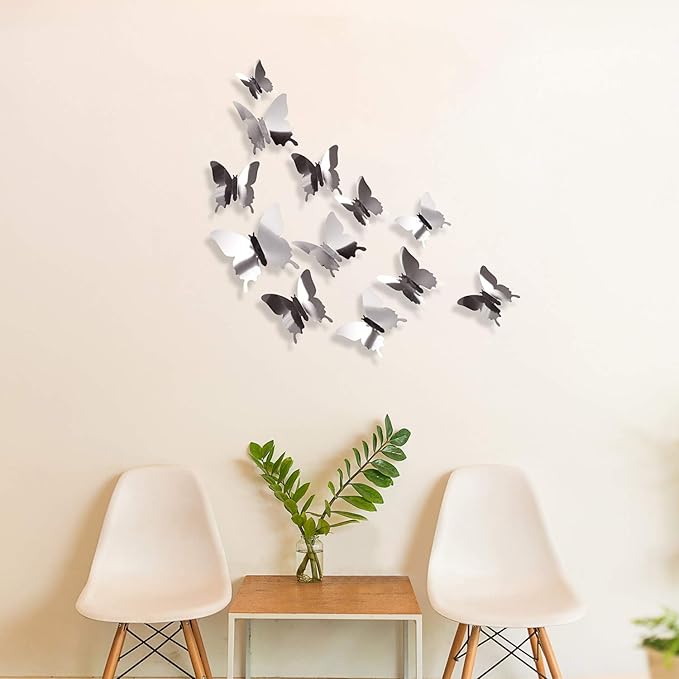 48 Pieces DIY Mirror Butterfly Combination 3D Butterfly Wall Stickers Decals Home Decoration