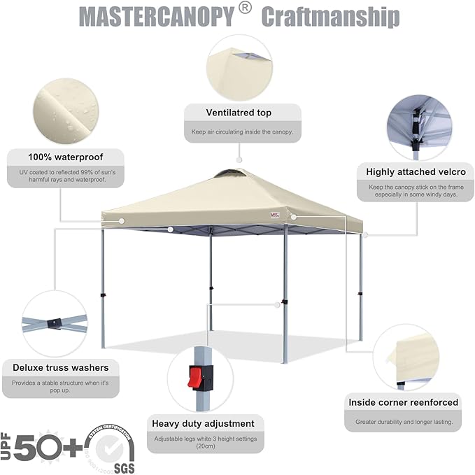 MASTERCANOPY Durable Pop-up Canopy Tent with Roller Bag (8x8, Beige)
